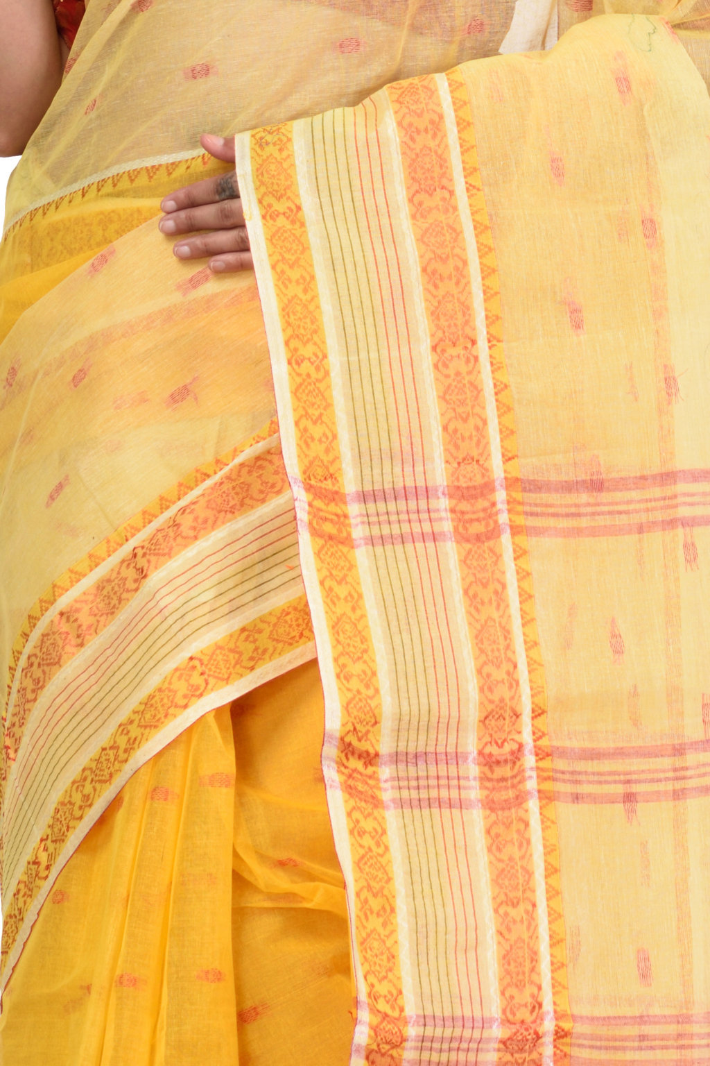 Yellow Pure Cotton Debdash Tant Saree (1852)